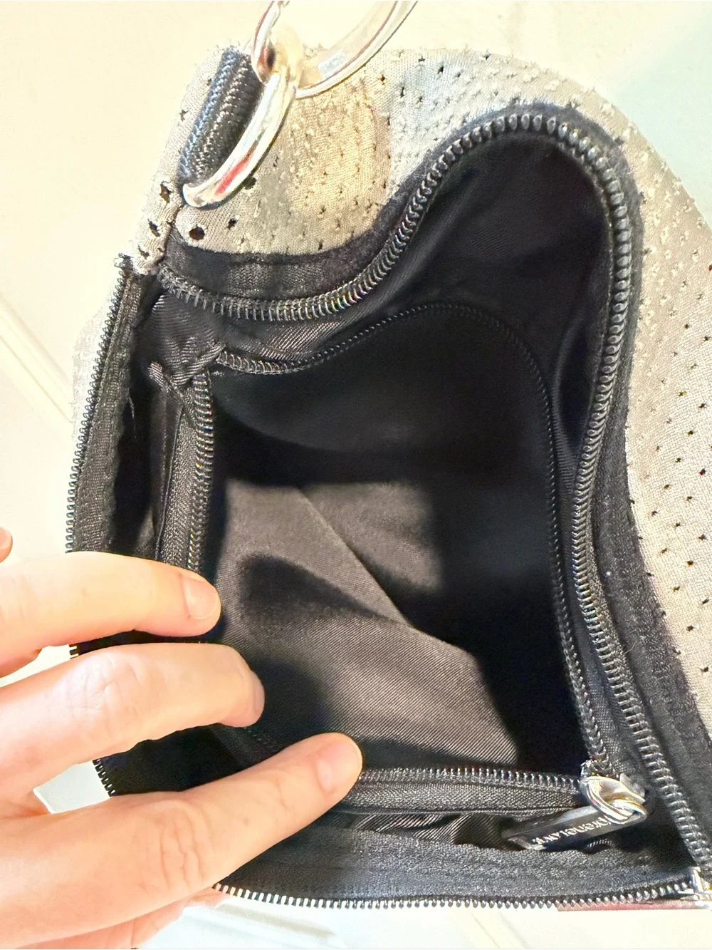 preneLOVE Gray Neoprene Perforated Crossbody Bag Adjustable Strap